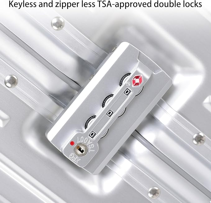 Metal All Aluminum Carry-on Luggage TSA Customs Lock Zipperless Silent Rotary Wheel Business Suitcase Aluminum Frame Set (silvery, 2Piece(20/28))
