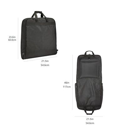 Amazon Basics 46" Premium Garment Bag for Travel, Suit Bag with Shoulder Strap for Suits and Dresses, 1680D Polyester Fabric, Exterior/Interior Pockets, Leather-reinforced Corners, Trifold, Black
