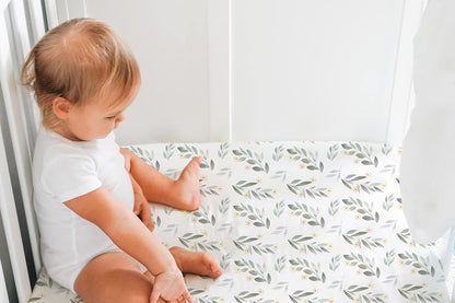 TotAha Premium Stretchy Crib Sheets (2-Pack)-Hypoallergenic, Silky Comfort, Buttery Soft, Calming Effect, All-Season Jersey-Knit Sheets, 9'' Extra Deep Pocket (Pink Buds & Green Leaves)