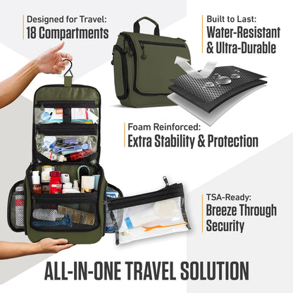VENTURE 4TH Hanging Travel Toiletry Bag for Women & Men - Travel Organizer with Expandable Compartments & Removable Clear Pouch for Toiletries (Forest Green)