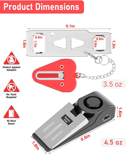 MBBEST Portable Door Lock & Door Stop Alarm,Dual Protection Security Devices Pocket Door Stopper Self Defensey Tools for Hotel Travel Home Apartment House, Red/Black