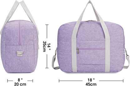 For Spirit Airlines Personal Item Bag 18x14x8 Foldable Travel Duffel Bag Tote Duffle Carry on Luggage for Women 30L (Purple (With Shoulder Strap))