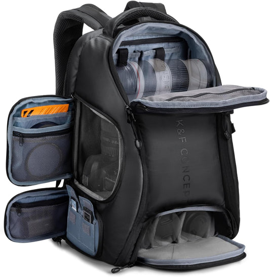 K&F Concept Camera Backpack,25L Large Capacity Camera Bag for Photographers with Raincover and 15.6 Inch Laptop Compartment Compatible for Canon/Nikon/Sony/DJI Mavic Drone