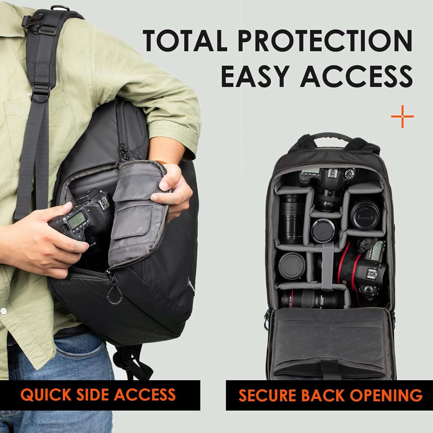 TARION Camera Backpack Waterproof Bag - 12.5L Slim DSLR Backpack with 14'' Laptop Compartment Rain Cover Slim Photography Bag for Men Women Photographers for DSLR SLR Lens Black TRL