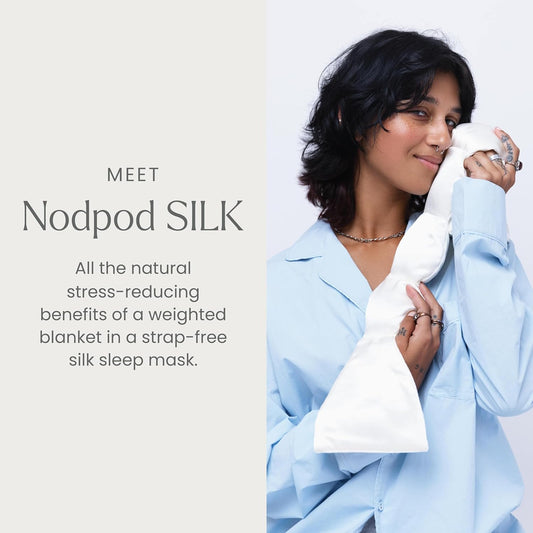 Nodpod Gentle Pressure Silk Sleep Mask | Patented Light Blocking Design for Sleeping, Travel & Relaxation | Bead Filled, Machine Washable (Pearl)