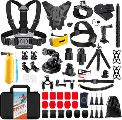 HONGDAK 70in1 Upgrade Action Camera Accessories Kit Compatible with GoPro Hero 13 12 11 10 9 8 7 6 5 4 3 3+ Max 11 mini Insta360 X5 X4 X3 X2 GO3 DJI Osmo Action 4 3 AKASO Sony Sports DV