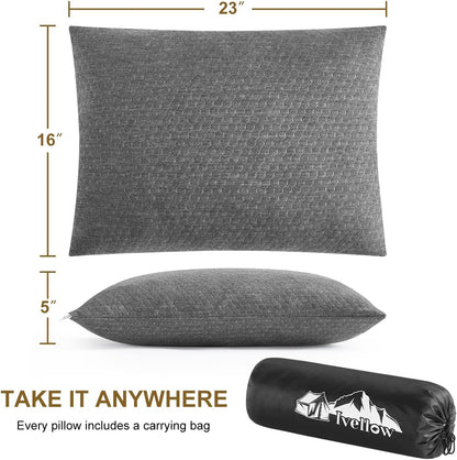 Ivellow Memory Foam Travel Pillow Compressible Camping Pillow for Sleeping Shredded Memory Foam Pillow Compact Firm Supportive Travel Pillow for Adults Kids Outdoor Backpacking Hiking Essential Gear-L