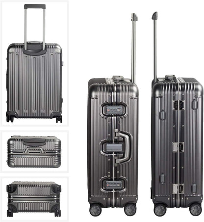 TRAVELKING All Aluminum Luggage Zipperless Hard Shell Suitcase with TSA Lock Spinner Wheels Lightweight Metal Alloy Suitcases (Grey, 24 inch)