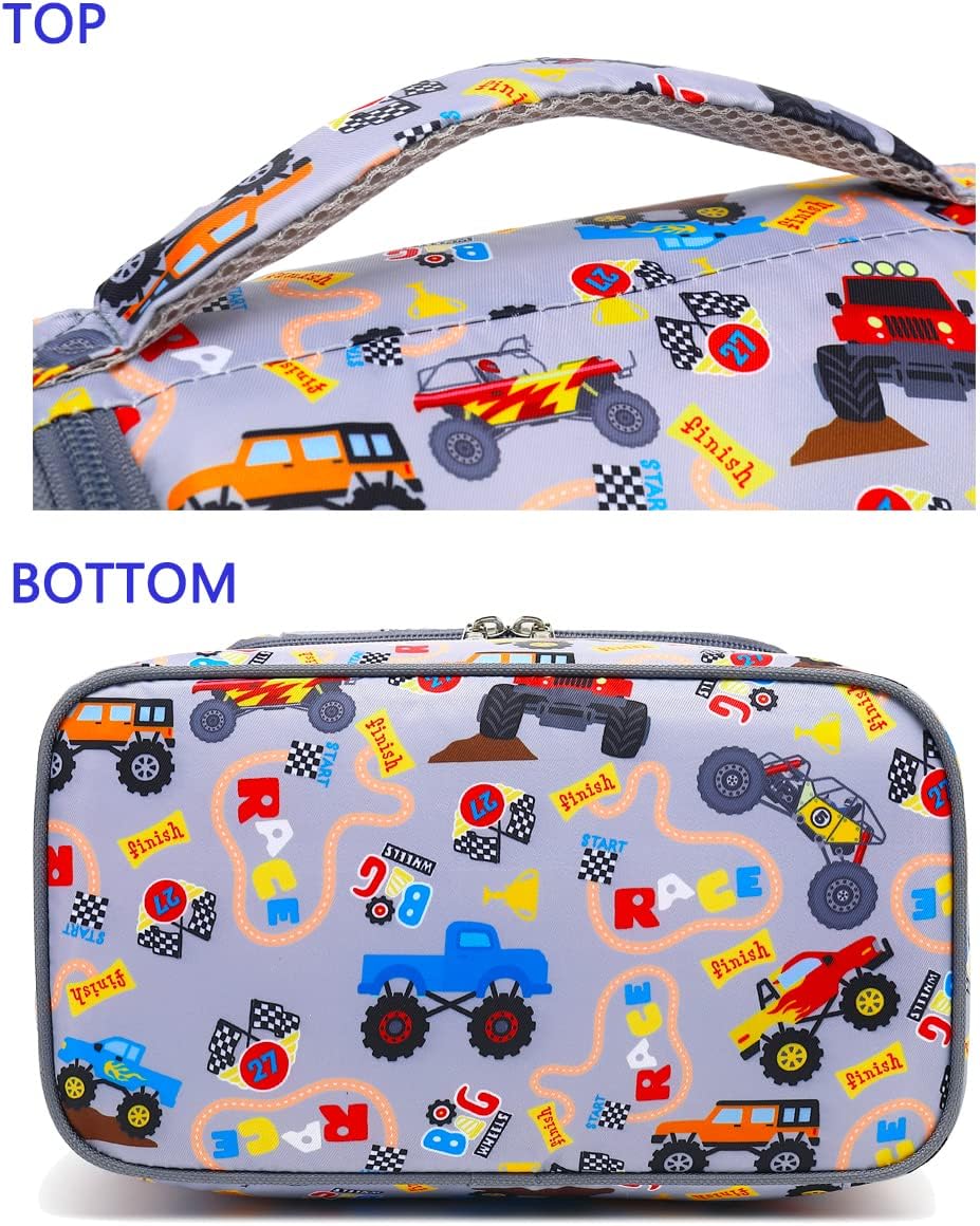 FlowFly Double Decker Cooler Insulated Lunch Bag Large Tote for Boys, Girls, Men, Women, With Adjustable Strap (Truck)