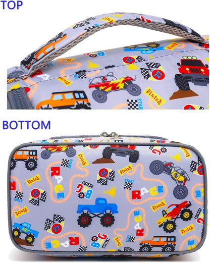 FlowFly Double Decker Cooler Insulated Lunch Bag Large Tote for Boys, Girls, Men, Women, With Adjustable Strap (Truck)
