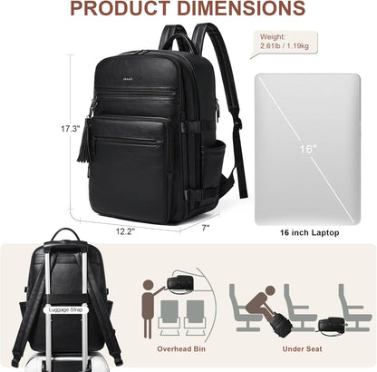 Shrrie Laptop Backpack for Women,Vegan Leather Backpack Work Computer Backpacks fits 16" Laptop,Water Resistant Teacher Nurse Casual Daypack for Weekender Camping Travel,Two-toned Black