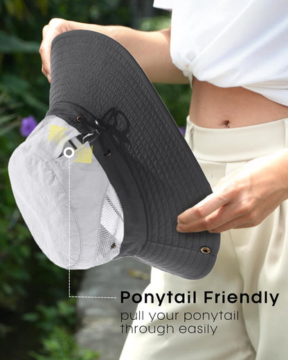 FURTALK Womens Sun Hat with Ponytail Hole Beach Hiking Summer Wide Brim UPF 80+ Outdoor Protection Foldable Bucket Hat