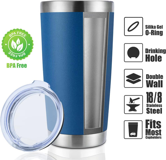 DOMICARE 20oz Stainless Steel Tumbler Bulk with Lid, Double Wall Vacuum Insulated Travel Mug, Powder Coated Coffee Cup, Dark blue, 8 Pack