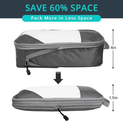 7 Set Compression Packing Cubes for Travel - Compressible, Lightweight, and Space-Saving Packing Cubes, Travel Essentials for Women, Grey