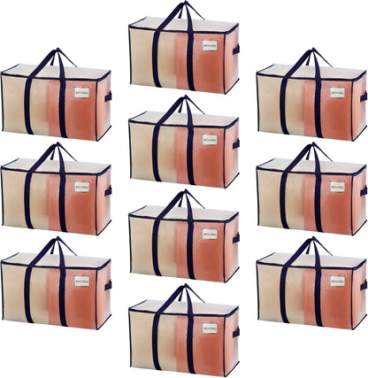 VENO 10 Pack Moving Bags, Heavy Duty, Moving Boxes Alternative, Packing Storage Supplies for Dorm Room Essentials with Zipper for Clothes, Extra Large Totes for Packaging (Clear, 10 Pack)