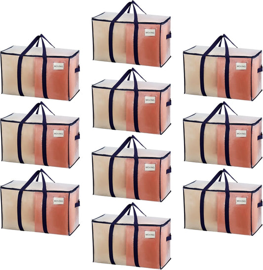 VENO 10 Pack Moving Bags, Heavy Duty, Moving Boxes Alternative, Packing Storage Supplies for Dorm Room Essentials with Zipper for Clothes, Extra Large Totes for Packaging (Clear, 10 Pack)