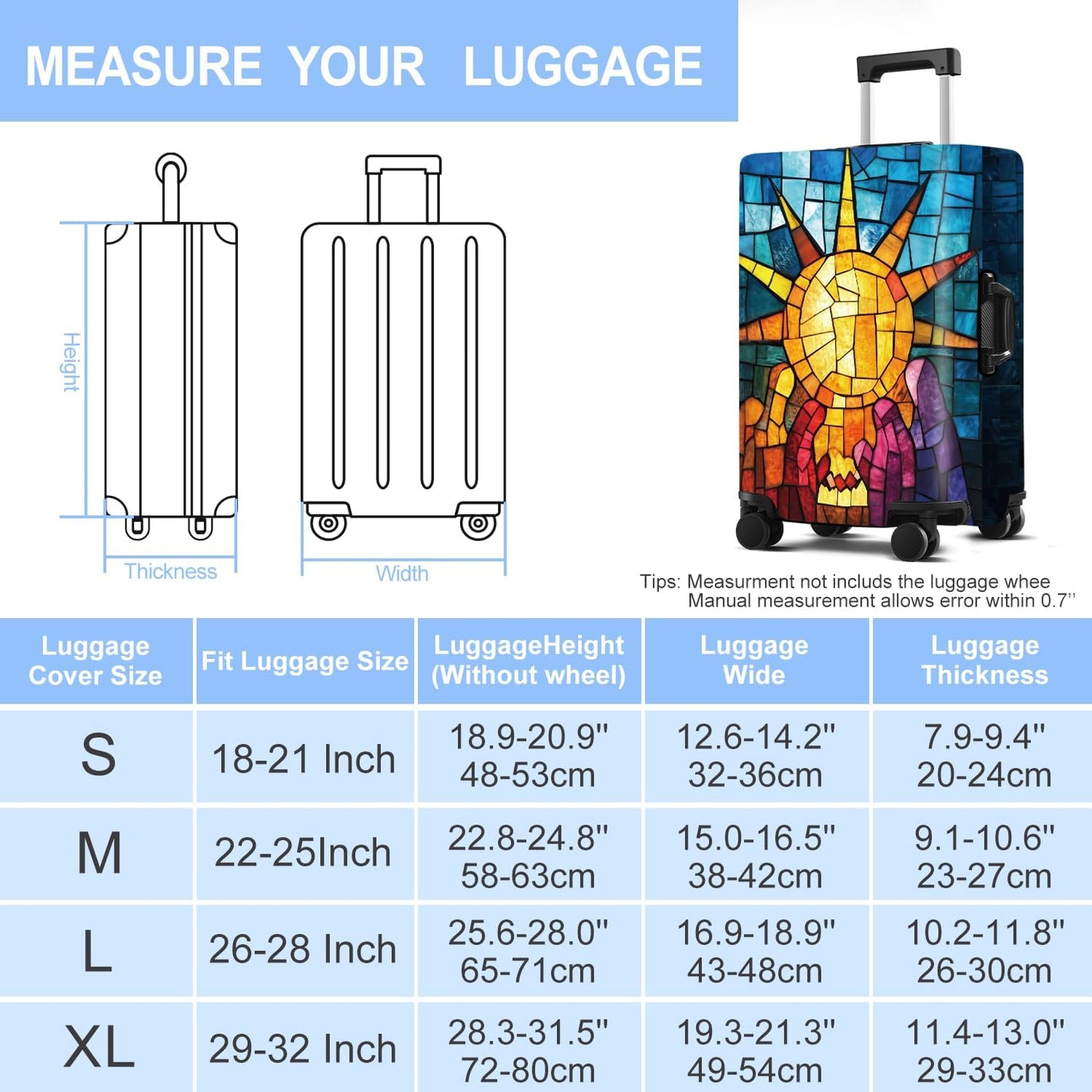 Luggage Cover Washable Suitcase Protector Anti-scratch Suitcase cover Fits 20-34 Inch Luggage (Sun, M(24-26inch suitcase))