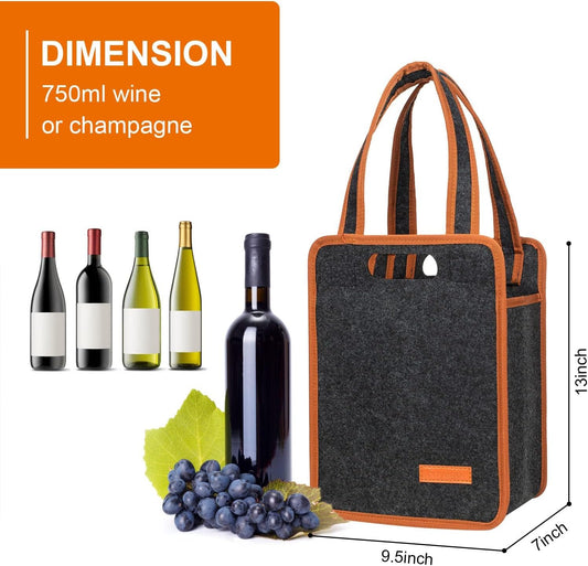 2 Pack 6 Bottle Wine Tote Bag, Insulated Thermal Padded Wine Carrier Tote, Reusable Wine Bags for Wine Bottles Travel, Camping and Picnic, Perfect Wine Lover Gift