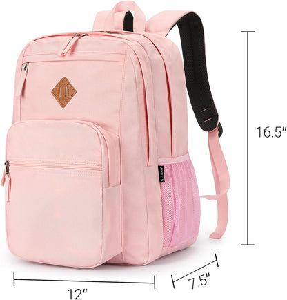 ZORFIN 26L Backpack for College, and Travel: Water Resistant Bookbag - Pink