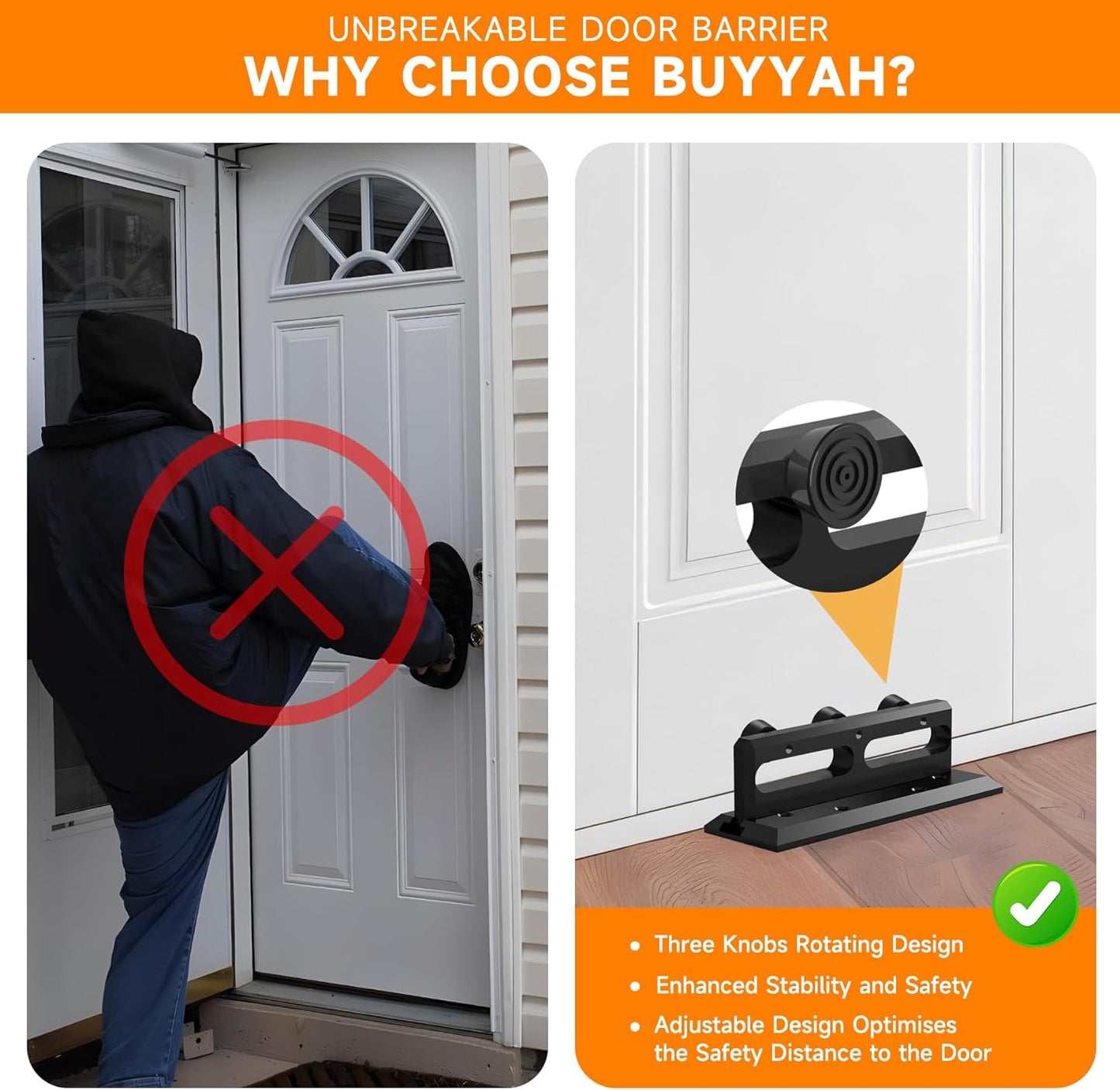 Door Security Bar, French Security Door Brace, Security Door Barricade, Withstands 3000 Lbs, Prevents Entry Burglaries Home Invasions