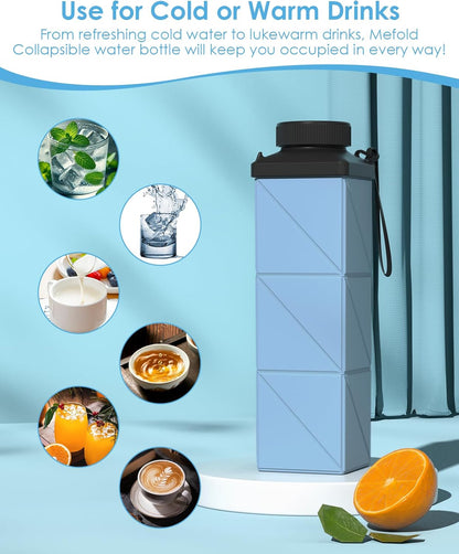 Collapsible Water Bottles, 2nd Generation Leakproof BPA-Free Travel Water Bottle 24.3oz(720ml),Lightweight Reusable Water bottle, Portable for Travel Cycling Gym Camping Sports,Blue