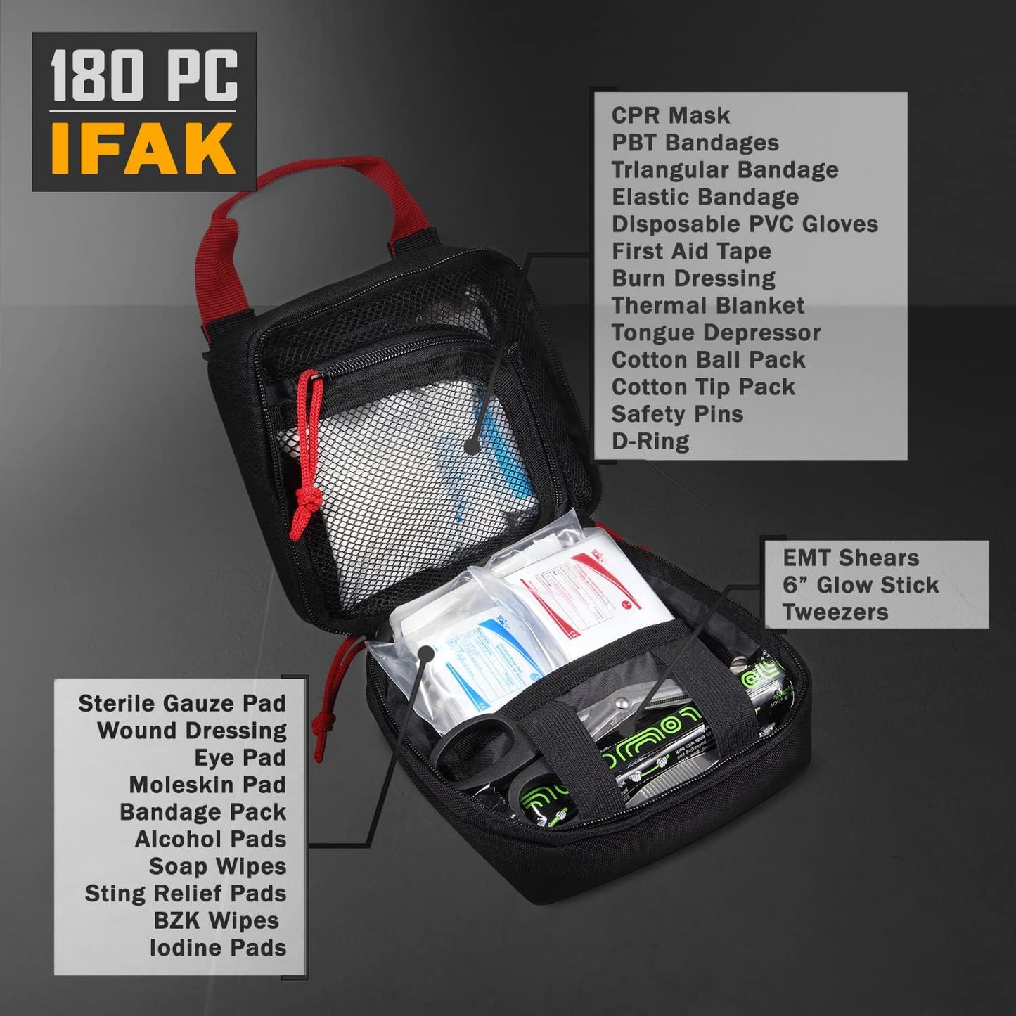 Everlit 180 Pieces Tactical First Aid Kit IFAK Molle EMT Pouch Outdoor Camping Emergency Kits for for Camping Boat Hunting Hiking Home Car Earthquake and Adventures Black