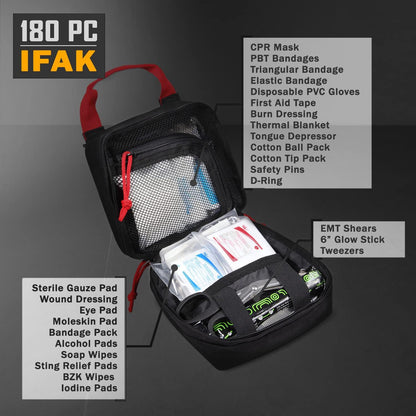 Everlit 180 Pieces Tactical First Aid Kit IFAK Molle EMT Pouch Outdoor Camping Emergency Kits for for Camping Boat Hunting Hiking Home Car Earthquake and Adventures Black