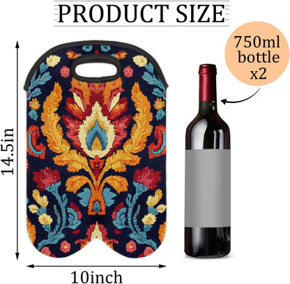 Neoprene Wine Tote, Bottle Carrier Gag Insulating Neoprene Thicker, Insulated Wine Bag for Travel Holds Two Bottles, Bottle Carrier Bags Protect the Bottles, Colorful Totem