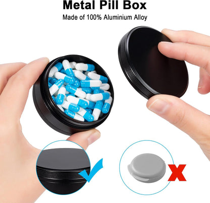 Portable Metal Pill Box - Travel Daily Pill Case, Waterproof Pill Container for Purse Pocket, Compact Medicine Organizer Holder for Medicines, Vitamins, Fish Oils