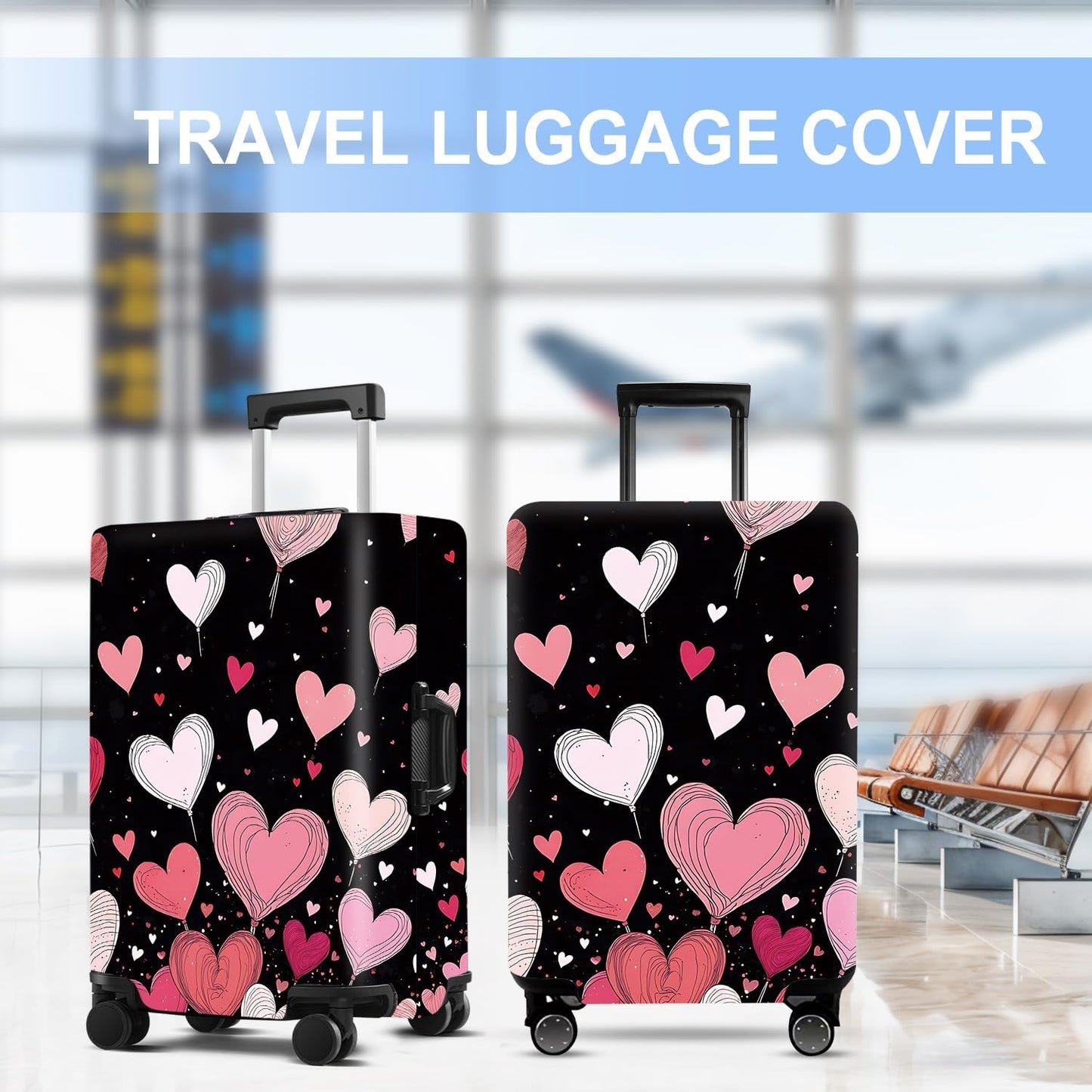 Luggage Cover Washable Suitcase Protector Anti-Scratch,Stretchable Fit for 20-34Inch Luggage Durable Travel Bag Cover with Zipper Closure (Heart-2, L(fits 28-30Inch suitcase))