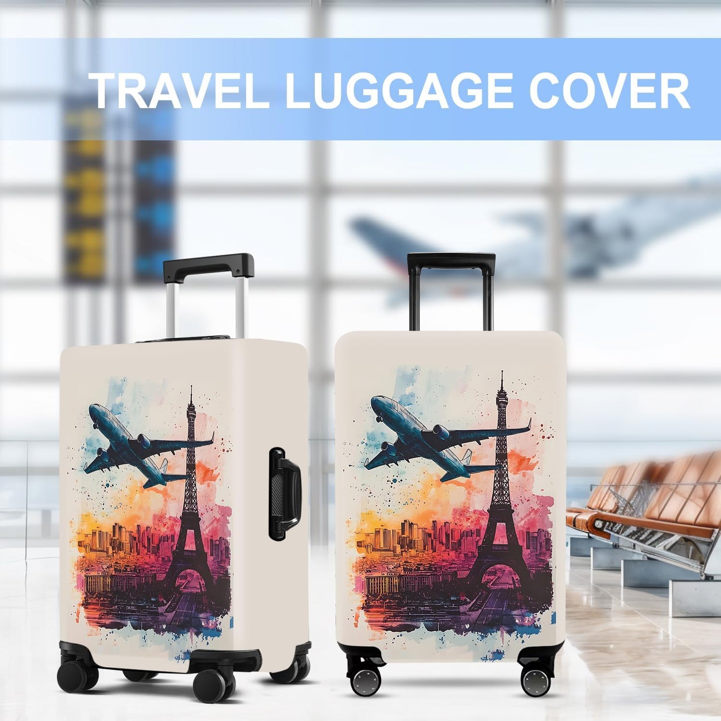 Luggage Cover Washable Suitcase Protector Anti-scratch Suitcase cover Fits 20-34 Inch Luggage (Tower-2, S(20-22inch suitcase))