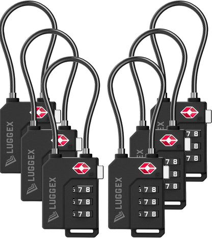 LUGGEX TSA Locks for Luggage, Suitcase Locks TSA Approved, Luggage Locks, Ease of Use & Durable(Black,6 Pack)