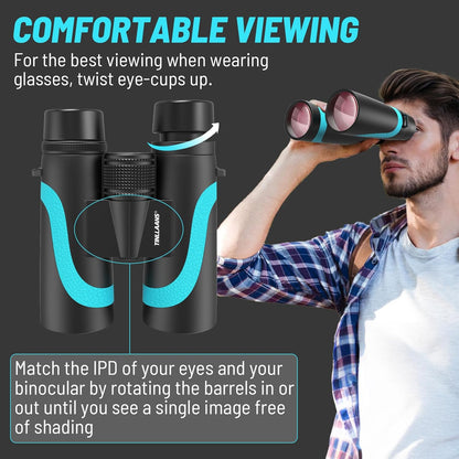 15x55 HD Binoculars for Adults – High Powered Large View, BAK4 Prism, Waterproof & Lightweight for Bird Watching, Hiking, Travel, Cruise, Sports with Phone Adapter (Blue)