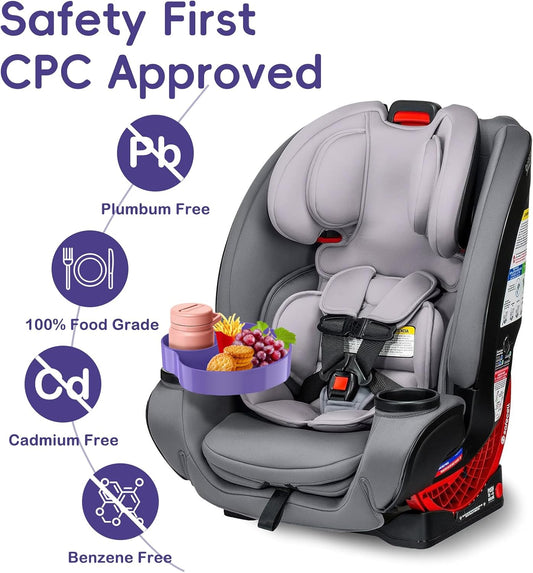 [2 Packs] Kids Car Seat Tray, Travel Tray with Cup Holder for Toddler Baby, Kids Car Seat Food Snack Organizer for Road Trip, Stroller snack Organizer Travel Must Haves (Purple, 2 PCS)