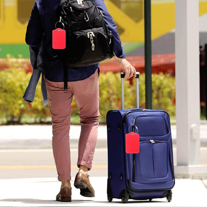 Luggage Tags for Suitcases-Leather Luggage Tag 4 Pack with Loops Cute Bag/Backpack/Suitcase Tags Travel Essentials for Flying (Red)