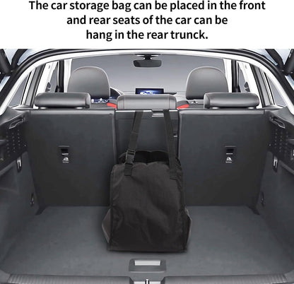 Car Seat Organizer - Large Capacity Passenger Seat Storage Travel Bag, Portable, Foldable and Collapsible Miscellaneous Car Hanging Bag, Shopping Shoulder Bag, Reusable Tote with Drawstrings