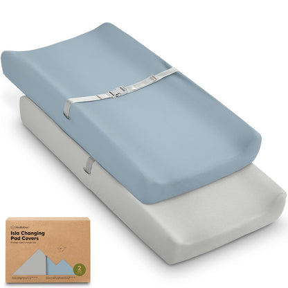 2-Pack Baby Changing Pad Covers for Girl, Boy, Neutral - Soft Viscose Derived from Bamboo Changing Table Pad Cover Sheets, Baby Nursery Diaper Changing Pad Cover, Contour Changing Pad Liner (Steel)