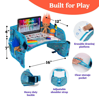PILLANI Kids Travel Tray for Car - Car Seat Tray for Kids Travel, Road Trip Essentials Must Haves - Carseat Table Roadtrip Activities - Toddler Lap Desk Organizer for Airplane - Kids Travel Essentials