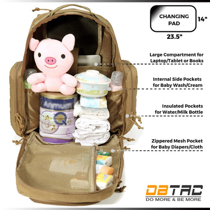 Diaper Bag Backpack for Dad, DBTAC Large Baby Nappy Bag for Men w/Changing Mat, Insulated+Wipe Pockets, Stroller Straps, Tan