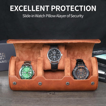 Watch Roll Travel Case for Men and Women: 3 Watch Travel Roll - Storage Box Organizer and Display Case for Wristwatches & Smart Watches up to 50mm (Brown)