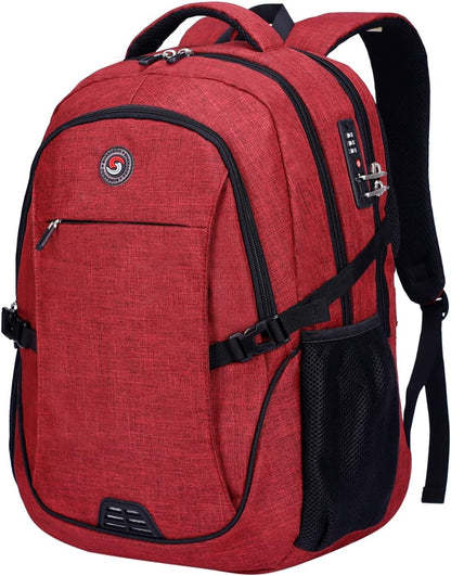 SHRRADOO Anti Theft Laptop Backpack Travel Backpacks with usb Charging Port for Women Men High School College Backpack Computer Bag Fits 17 Inch Laptop,Red