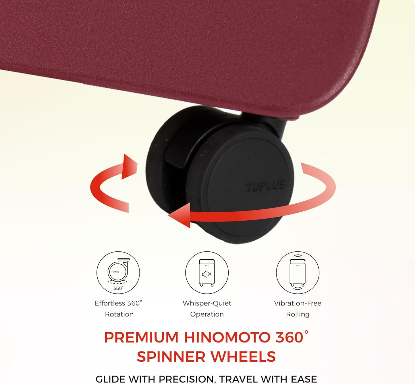 TUPLUS 20” Carry-On Hardside Luggage Lightweight ABS Travel Suitcase with Wide Handle Spinner Wheels TSA Combination Lock, Balance Series 2.0,Cranberry Red