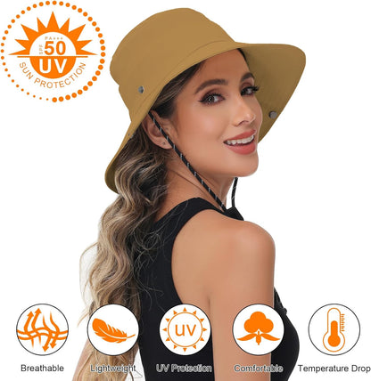 Sun Hats for Women Bucket Hat UV Protection Fishing Hat Wide Brim Safari Hats 2 in 1 Zip-Off Sun Visor Hats UPF 50+