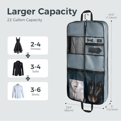 pack all 43" Premium Gusseted Travel Garment Bag, Heavy Duty Hanging Suit Bag, Foldable Dress Bag for Closet Storage, Suit Cover Protector for Clothes Shirts Dresses Coats(Grey)
