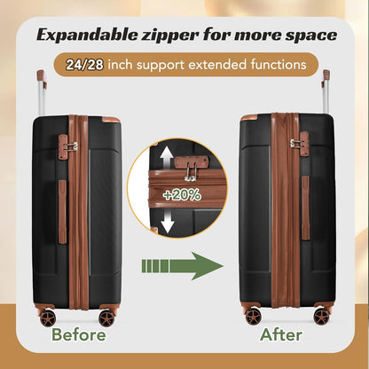 Merax 24 Inch Expandable Checked Luggage, Hardshell ABS Medium Suitcase with Spinner Wheels, TSA Lock, Lightweight Travel Suitcase for Long Trips and Vacations