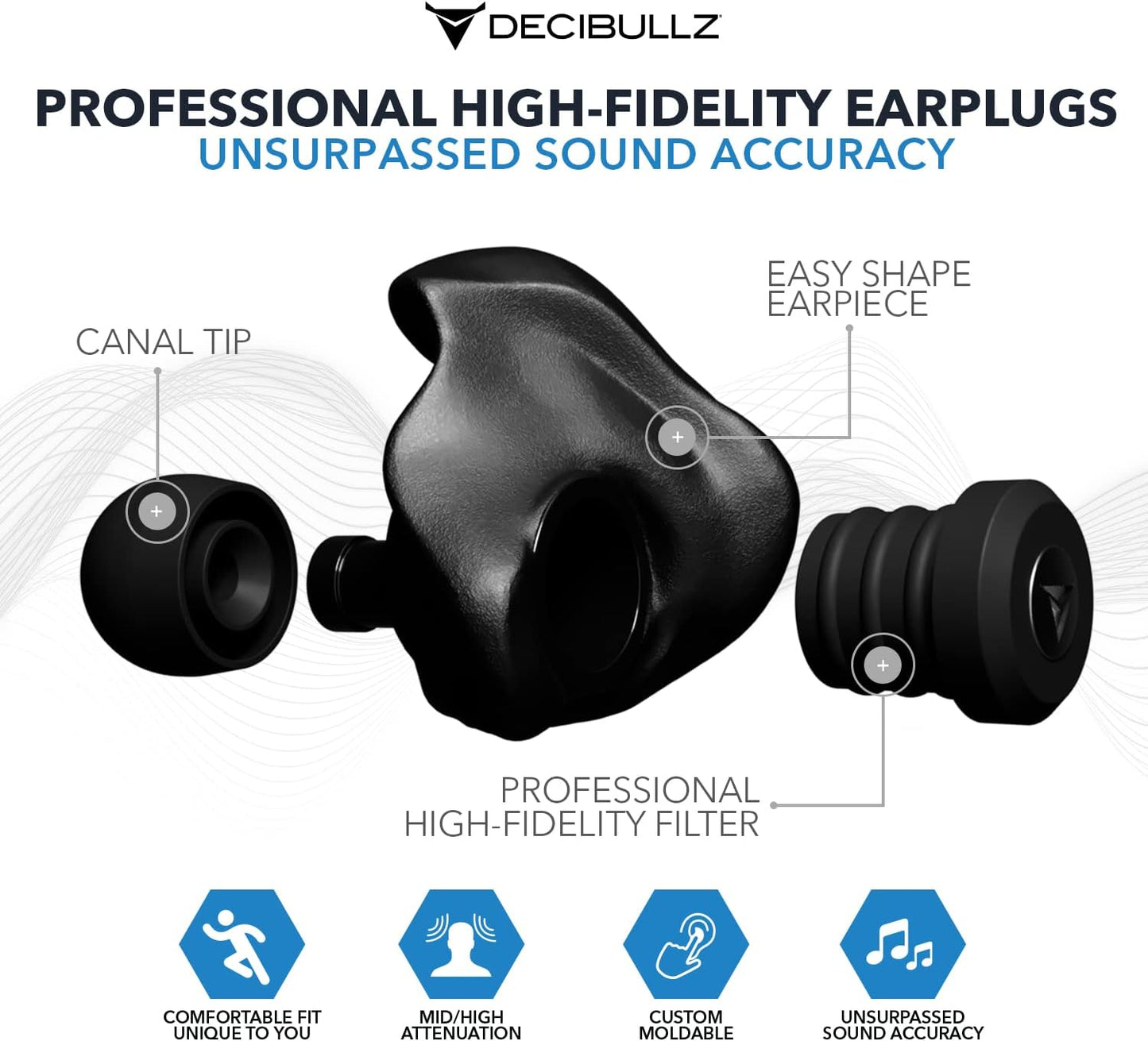 Decibullz Professional Moldable Earplugs Master Case Pack (10 Pairs) – Bulk Ear Plugs Individually Wrapped, High-Fidelity Hearing Protection for Concerts, Festivals, Musicians, DJs – Custom Fit