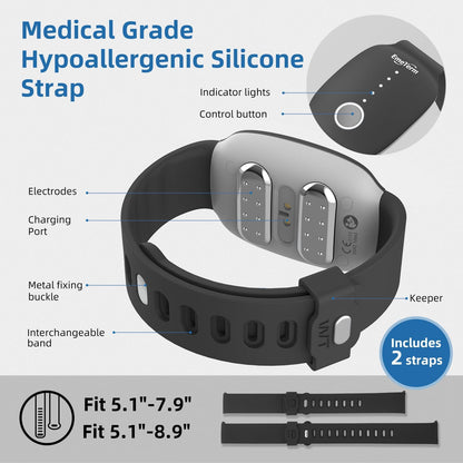EmeTerm Fashion Anti-Nausea Wristband Relieve Morning Motion Travel Sickness Rechargeable Drug Free Bands Without Side Effects - Extra 2pack Conductive Gel (Black - Extra 2pack Conductive Gel)
