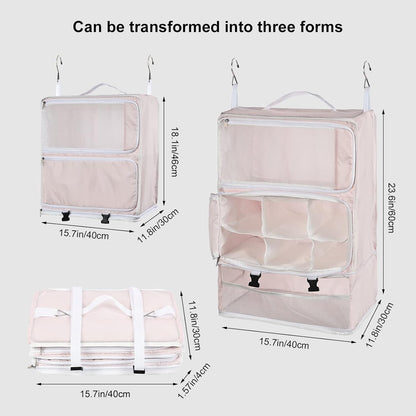 TABITORA Travel Portable Hanging Shelves Closet Organizer Packing Luggage Storage with Multifunctional and Foldable Invisible Compartment,Lightweight, for Suitcase, RV,Closet…Pink,XXL