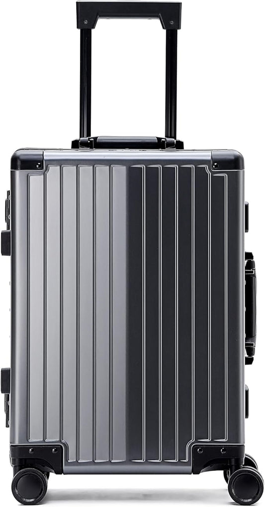 YYW Aluminum Carry-On Luggage Airline Approved Lightweight Suitcase with TSA Lock and Silent Wheels, Hardshell Spinner Business Travel (Gunmetal gray, 24in)