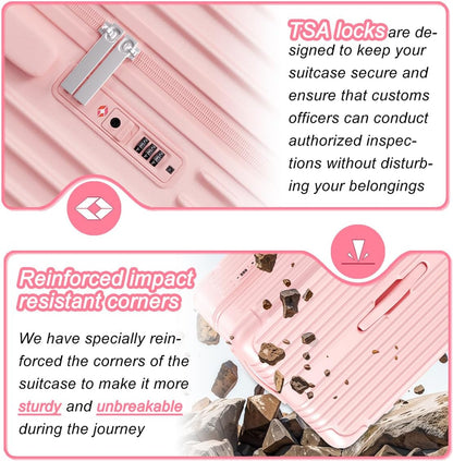 Krute Luggage 28 Inch Suitcase with 4 Universal Wheels TSA Lock PC+ABS Hardside Checked Luggage (Pink)